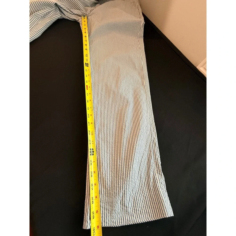 Cremieux Mens Preppy Seersucker Striped Cotton Pants Blue White 32x30